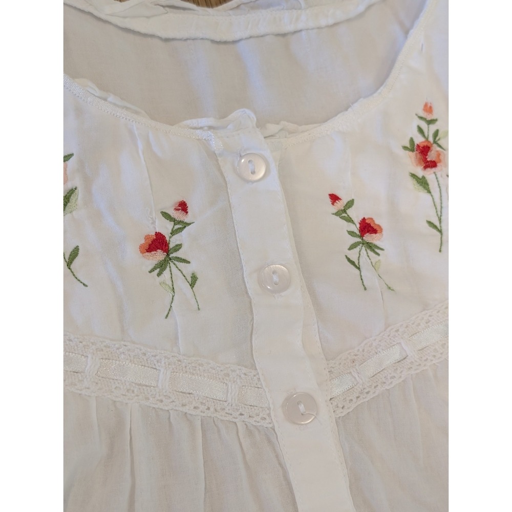 La Cera Long White Nightgown With Embroidery Embellishments Large 100% Cotton - Picture 11 of 16